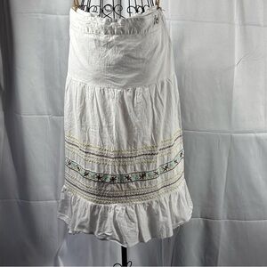 Rusty White Midi Skirt with Multicolor Embroidery